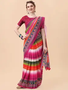 Mitera Pink & Green Embellished Sequinned Pure Georgette Saree