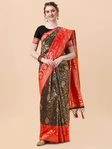 Mitera Black & Red Woven Design Zari Silk Blend Banarasi Saree