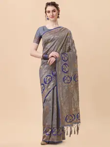 Mitera Grey & Gold-Toned Ethnic Motifs Zari  Banarasi Saree