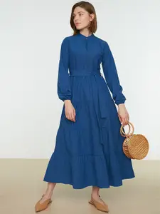 Trendyol Women Blue Solid Tiered Maxi Dress