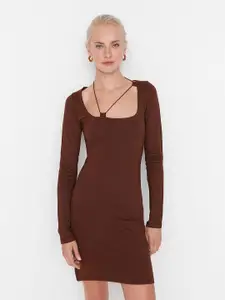 Trendyol Women Brown Solid Bodycon Dress