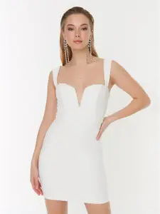 Trendyol Women White Solid Bodycon Mini Dress