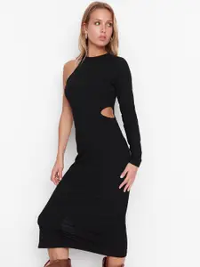 Trendyol Women Black One Shoulder Long Sleeves Bodycon Midi Dress