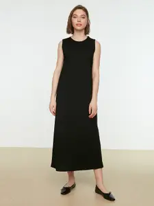 Trendyol Women Black Solid Sleeveless Cotton A-Line Midi Dress