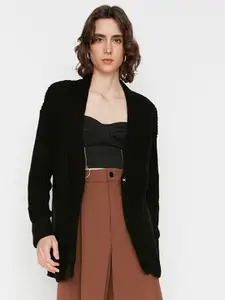 Trendyol Women Black Cable Knit Longline Cardigan Sweater
