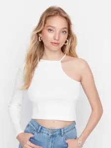 Trendyol Women Off White One Shoulder Crop Top