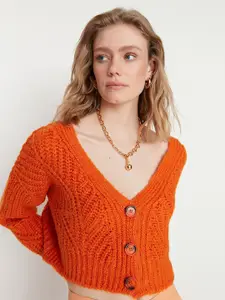 Trendyol Women Orange Cable Knit Crop Sweater