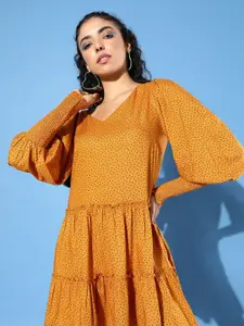 The Roadster Lifestyle Co. Mustard Yellow Tiered Emo 2.0 Once Upon A Sleeve A-Line Dress
