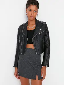 Trendyol Women Charcoal Solid Pencil Mini Skirt