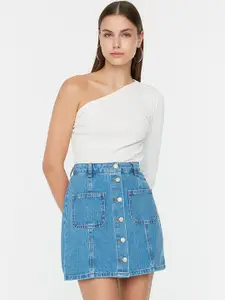 Trendyol Women Blue Solid Mini Pencil Skirt