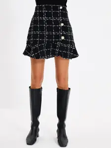 Trendyol Women Black & White Checked A-Line Mini Skirt