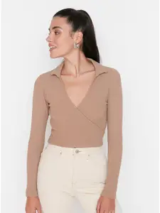 Trendyol Women Camel Brown Wrap Crop Top