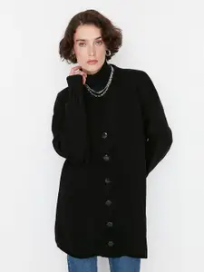 Trendyol Women Black Solid Longline Cardigan Sweater