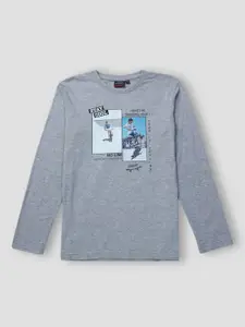 Gini and Jony Boys Grey Printed Full Sleeves Cotton T-shirt