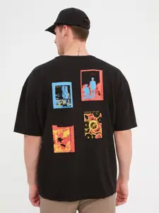 Trendyol Men Black Printed Drop-Shoulder Sleeves Polyester T-shirt