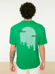 Trendyol Men Green Printed Cotton Regular Fit T-shirt