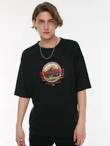 Trendyol Men Black Printed Extended Sleeves Polyester T-shirt