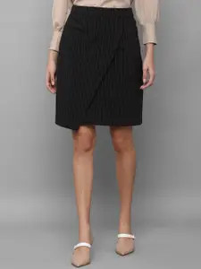 Allen Solly Woman Women Black Striped Straight Knee-Length Skirt