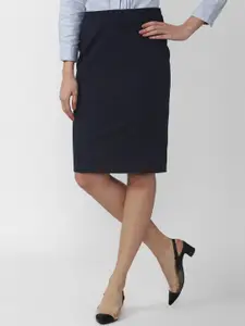 Van Heusen Woman Women Navy-Blue Straight Knee-Length Skirt