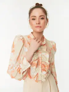 Trendyol Women Orange Floral Printed Casual Shirt