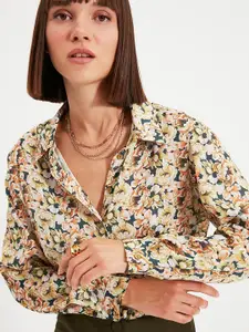 Trendyol Women Beige Floral Printed Casual Shirt