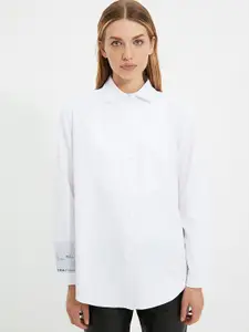 Trendyol Women White Solid Longline Casual Shirt