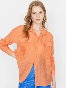 Trendyol Women Orange Semi Sheer Casual Shirt