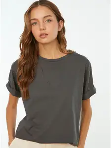 Trendyol Women Charcoal Pure Cotton T-shirt