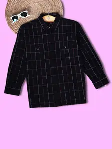 Gini and Jony Boys Navy Blue Checked Bomber Jacket