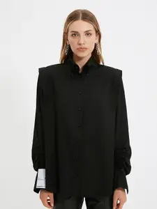 Trendyol Women Black Cotton Solid Casual Shirt