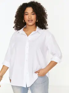 Trendyol Women White Cotton Solid Casual Shirt