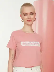Trendyol Women Pink Printed Cotton T-shirt