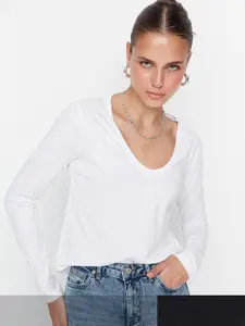 Trendyol Women Pack of 2  Black & White Cotton T-shirt