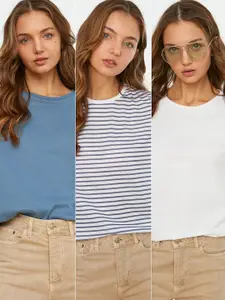 Trendyol Women Pack of 3 Striped Cotton T-shirt