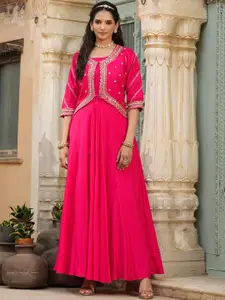 SCAKHI Women Pink Embellished Ethnic Dress