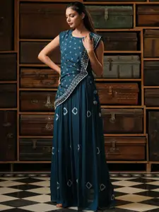 SCAKHI Women Navy Blue Embroidered Anarkali Ethnic Dress