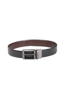 Louis Philippe Men Black & Brown Textured Leather Reversible Belt