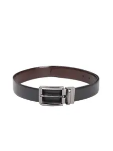 Louis Philippe Men Black & Brown Textured Reversible Leather Belt