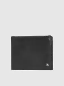 Louis Philippe Men Black Solid Leather Two Fold Wallet