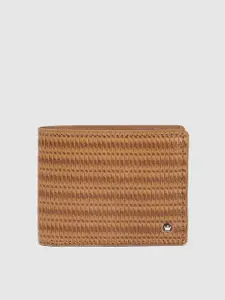 Louis Philippe Men Tan Brown Striped Leather Two Fold Wallet