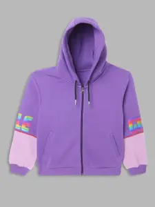 ELLE Girls Purple Colourblocked Hooded Sweatshirt