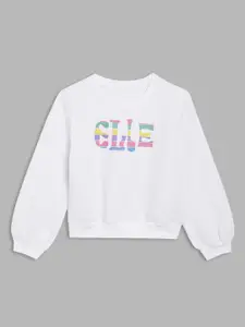 ELLE Girls White Printed Round Neck Sweatshirt