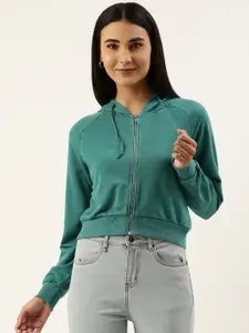 FOREVER 21 Women Green Hooded Sweatshirt