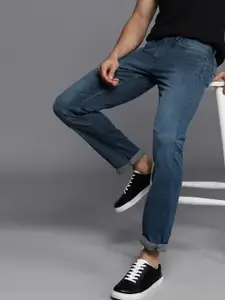 Louis Philippe Jeans Men Navy Blue Slim Fit Low-Rise Light Fade Bleached Stretchable Jeans