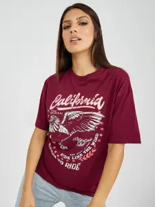 Styli Women California Eagle Printed Oversized Longline T-shirt