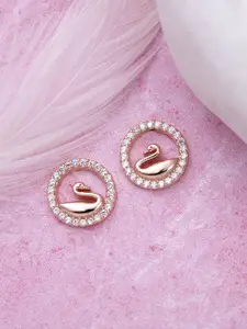 Zavya Rose Gold-Toned 925 Sterling Silver CZ Studded Quirky Studs Earrings