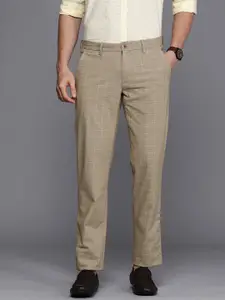 Louis Philippe Sport Men Beige Checked Long Sleeve Slim Fit Trousers