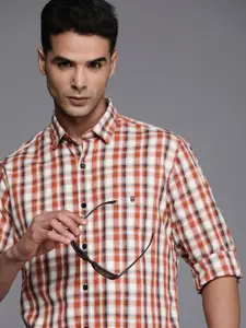 Louis Philippe Sport Men Rust Slim Fit Checked Pure Cotton Casual Shirt