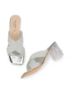 SALARIO Silver-Toned Embellished Pu Block Heels