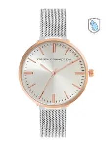 French Connection Women Silver-Toned Embellished Dial & Silver Toned Stainless Steel Bracelet Style Straps Watch